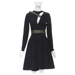passerella VERSACE nero Stitch by Stitch nero in pelle con cinturino a bretella abito svasato IT38