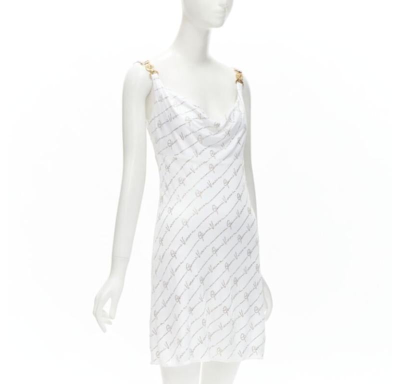 Gray Runway VERSACE Gianni Signature white silver crystal Medusa dress IT44 L For Sale