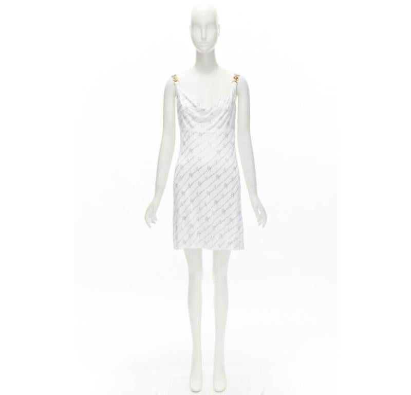 Runway VERSACE Gianni Signature white silver crystal Medusa dress IT44 L For Sale 4