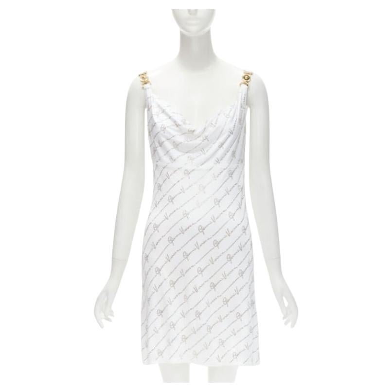 Runway VERSACE Gianni Signature white silver crystal Medusa dress IT44 L For Sale