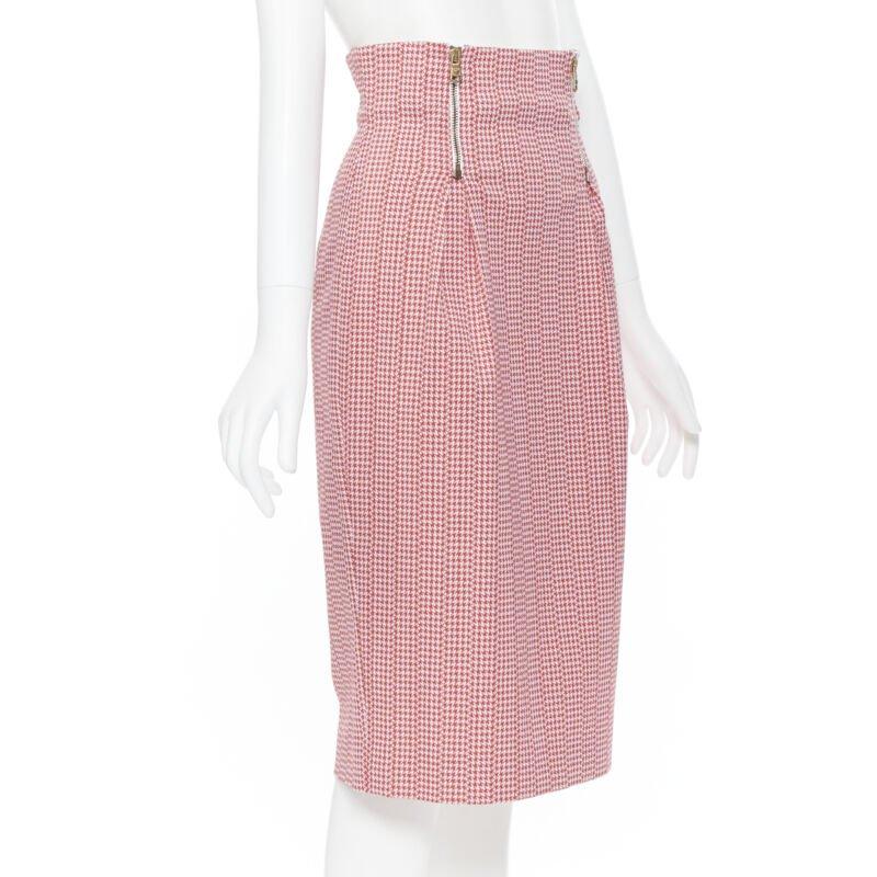 Women's runway VERSACE red houndstooth cotton blend Medusa zip high waisted skirt IT38