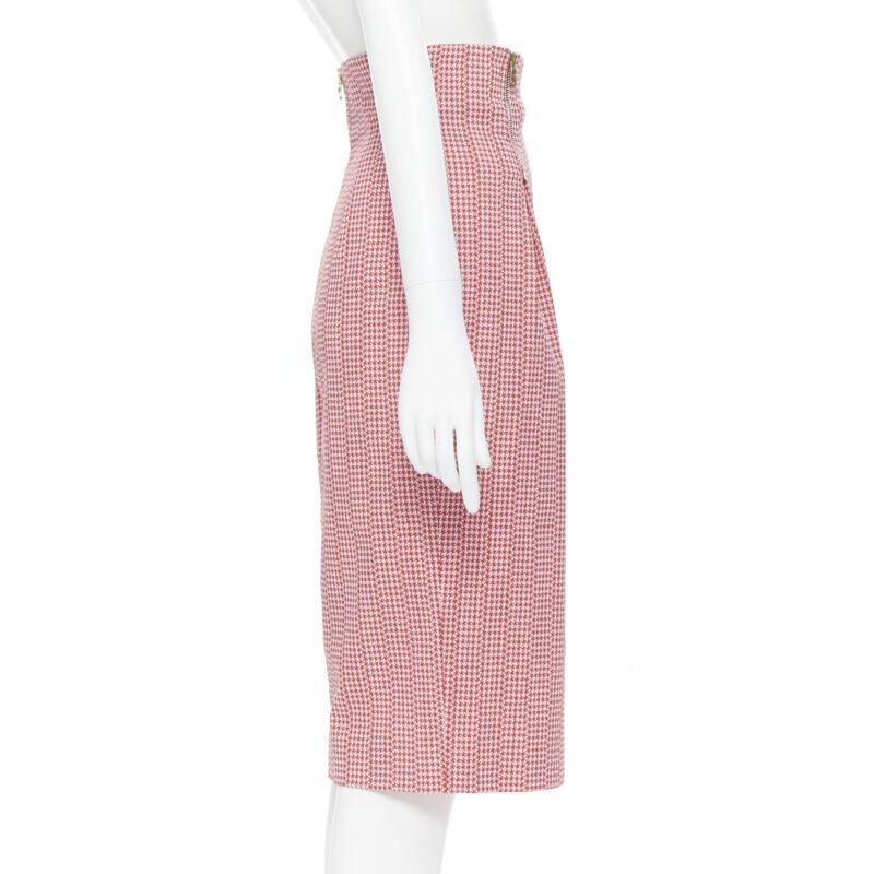 runway VERSACE red houndstooth cotton blend Medusa zip high waisted skirt IT38 1