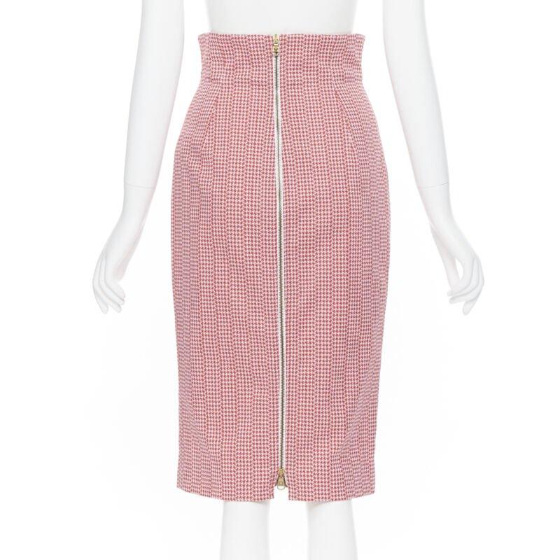 runway VERSACE red houndstooth cotton blend Medusa zip high waisted skirt IT38 2