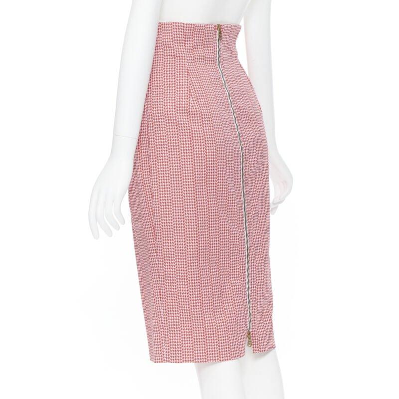 runway VERSACE red houndstooth cotton blend Medusa zip high waisted skirt IT38 3