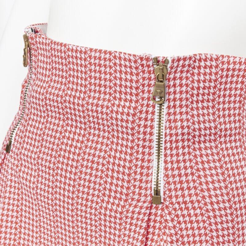 runway VERSACE red houndstooth cotton blend Medusa zip high waisted skirt IT38 4