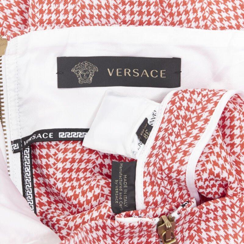 runway VERSACE red houndstooth cotton blend Medusa zip high waisted skirt IT38 5