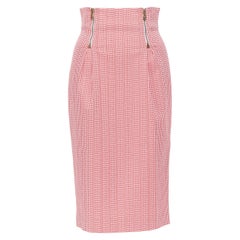 VERSACE gonna a vita alta con zip Medusa in cotone misto pied de poule rosso IT38
