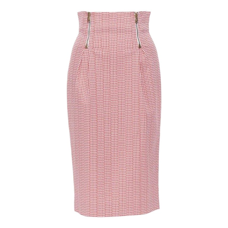 runway VERSACE red houndstooth cotton blend Medusa zip high waisted skirt IT38