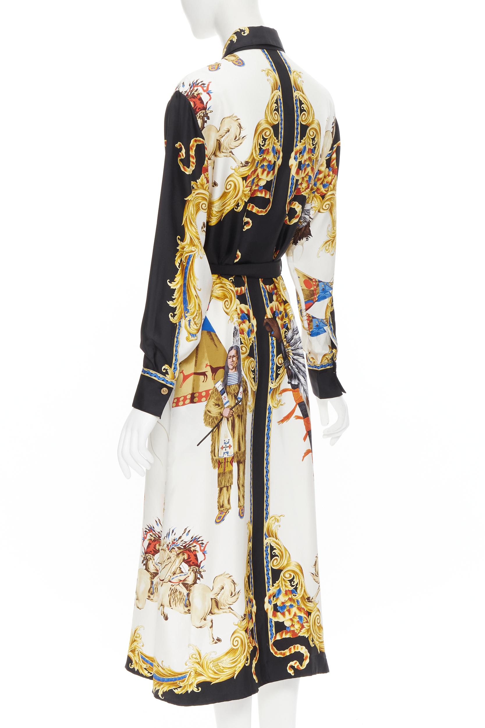 runway VERSACE Runway Native Americans 1992 Tribute print silk robe dress IT40 S In Excellent Condition In Hong Kong, NT