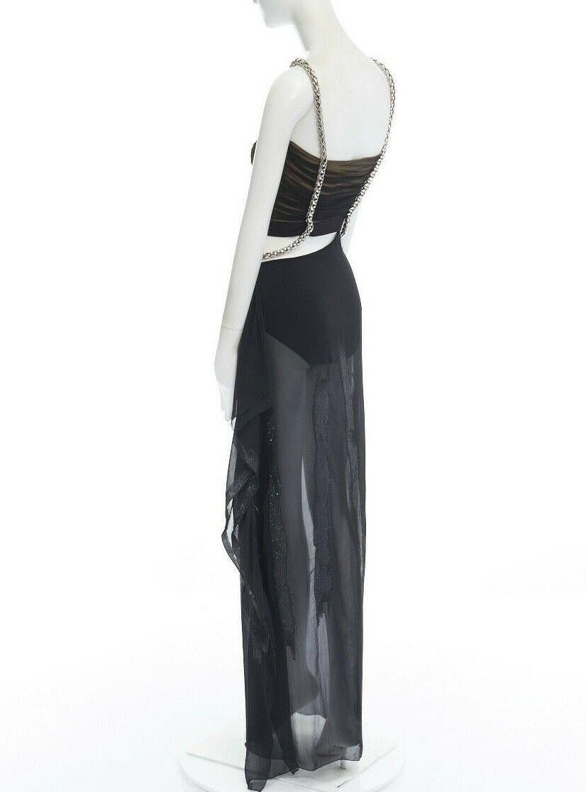 runway VERSACE SS14 black silk silver Medusa chain harness cut out gown IT38 XS In Excellent Condition In Hong Kong, NT