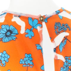 runway VERSACE SS19 orange blue floral sheer devore burnout sleeveless top IT38