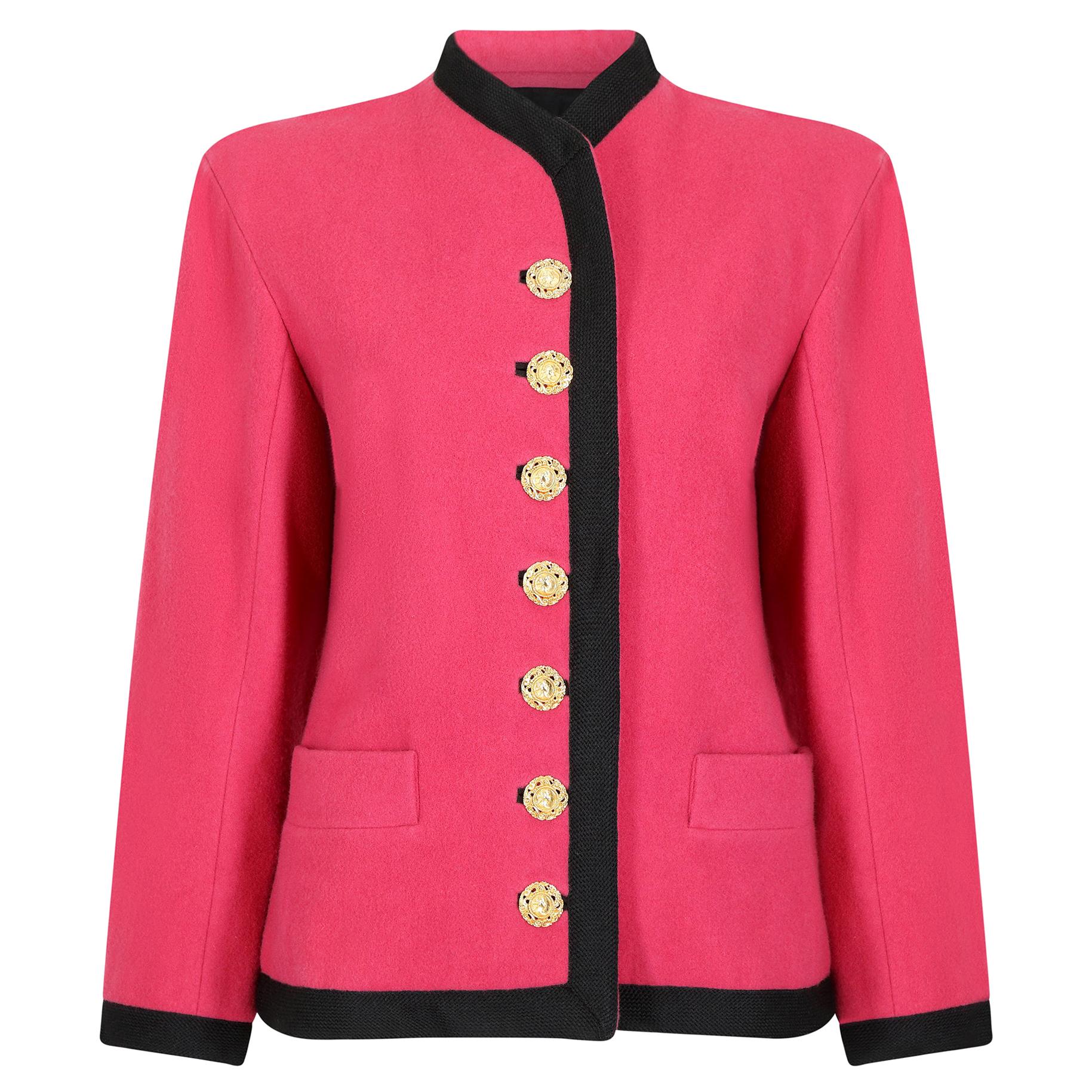Runway Worn Yves Saint Laurent 1994 Pink Wool Trimmed Jacket