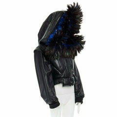 runway YOHJI YAMAMOTO 1991 black padded leather oversized feather hood down M