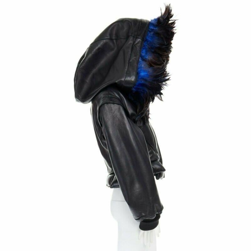 Women's runway YOHJI YAMAMOTO 1991 black padded leather oversized feather hood down M