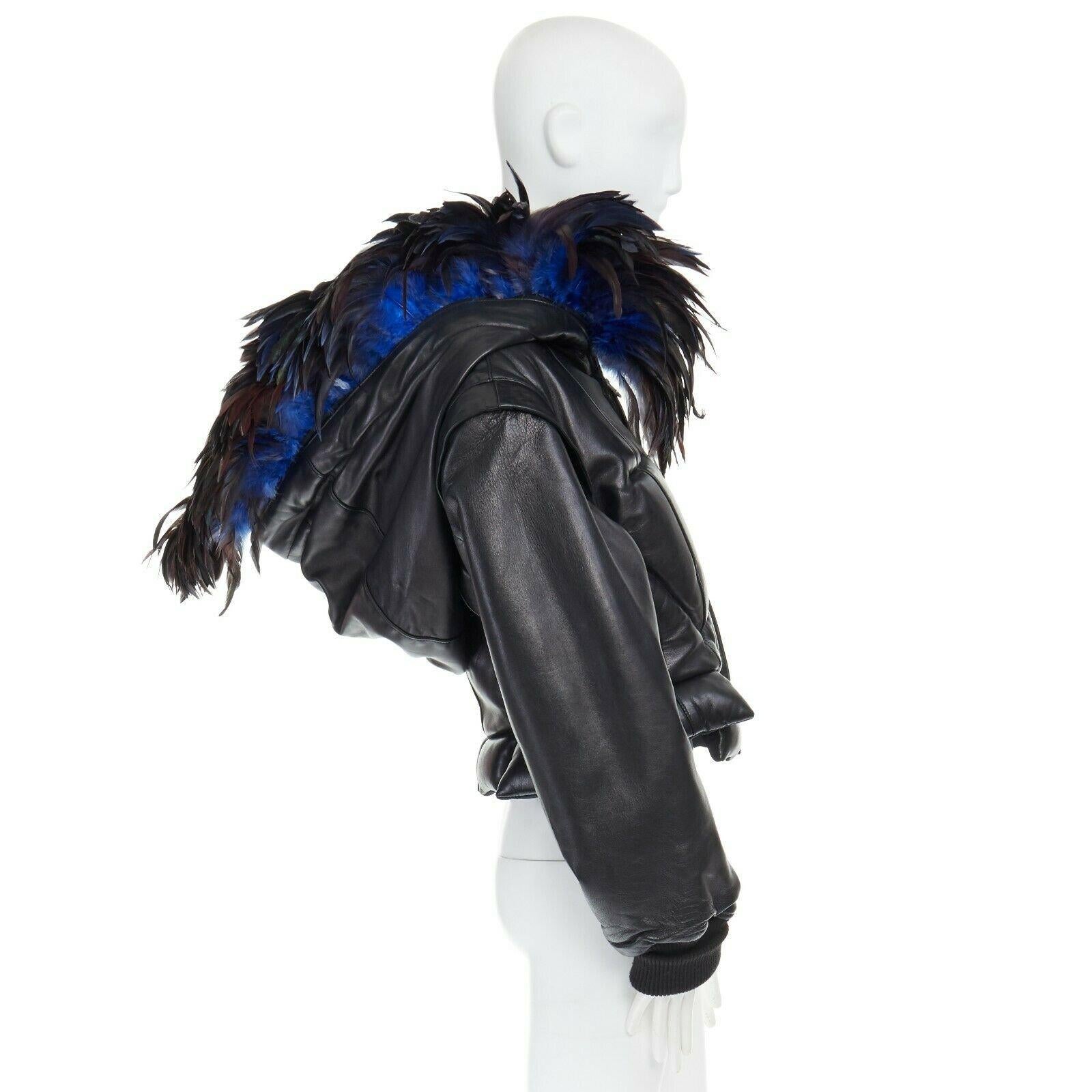 Black runway YOHJI YAMAMOTO 1991 black padded leather oversized feather hood down M