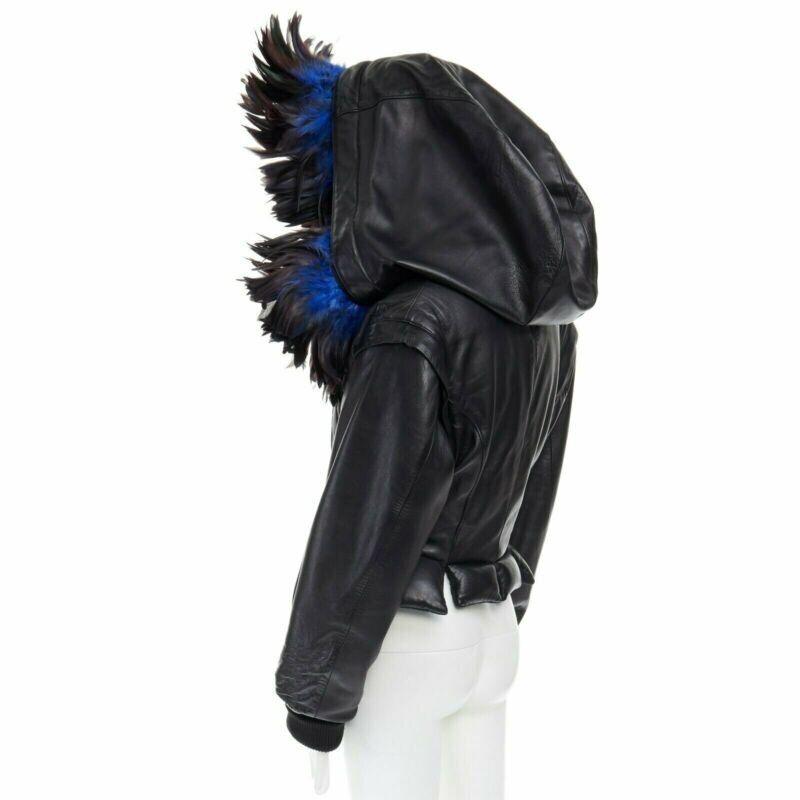 runway YOHJI YAMAMOTO 1991 black padded leather oversized feather hood down M 4