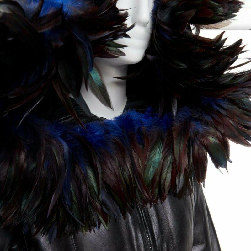 runway YOHJI YAMAMOTO 1991 black padded leather oversized feather hood down M 5