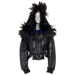 runway YOHJI YAMAMOTO AW05 black padded leather oversized feather hood down M