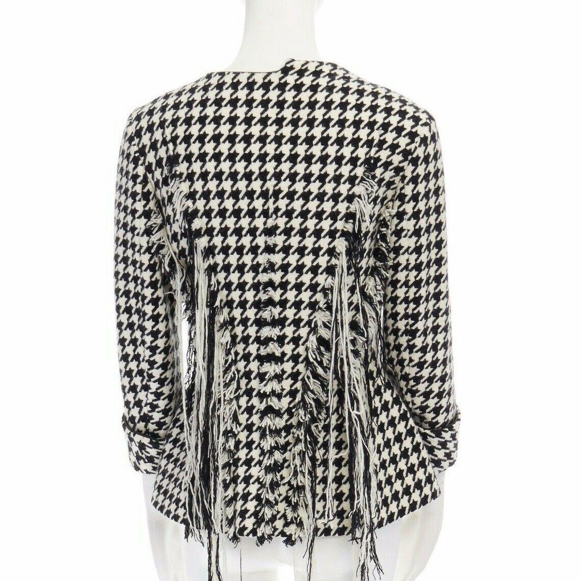 runway YOHJI YAMAMOTO AW2003 black houndstooth fringe angora wool jacket M JP2 In Excellent Condition In Hong Kong, NT