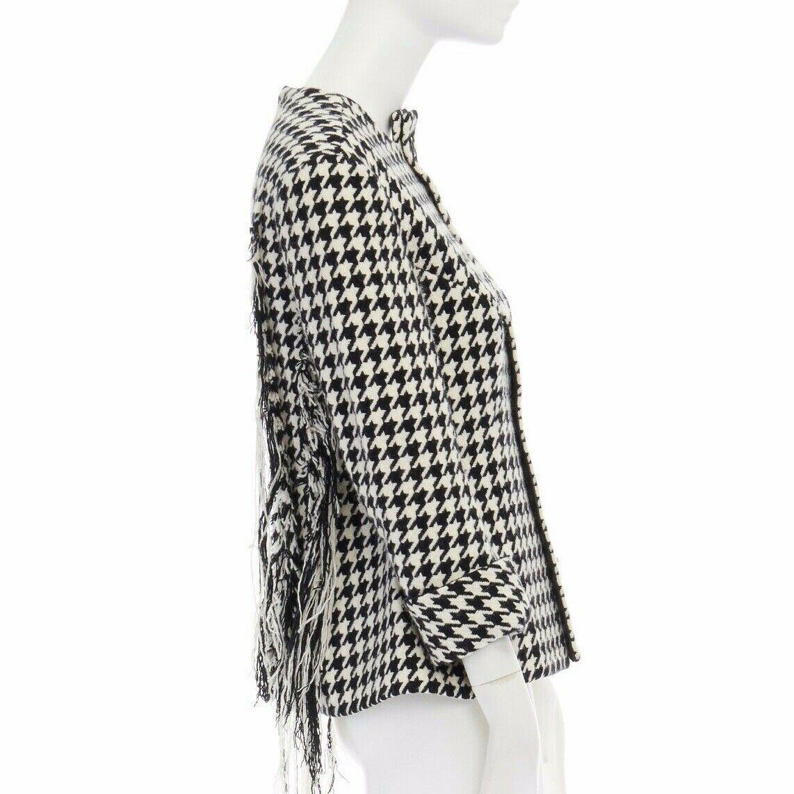 Women's runway YOHJI YAMAMOTO AW2003 black houndstooth fringe angora wool jacket M JP2