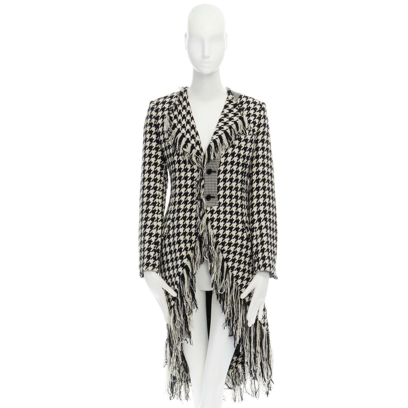 Gray runway YOHJI YAMAMOTO AW2003 black white houndstooth wool fringe jacket coat JP2