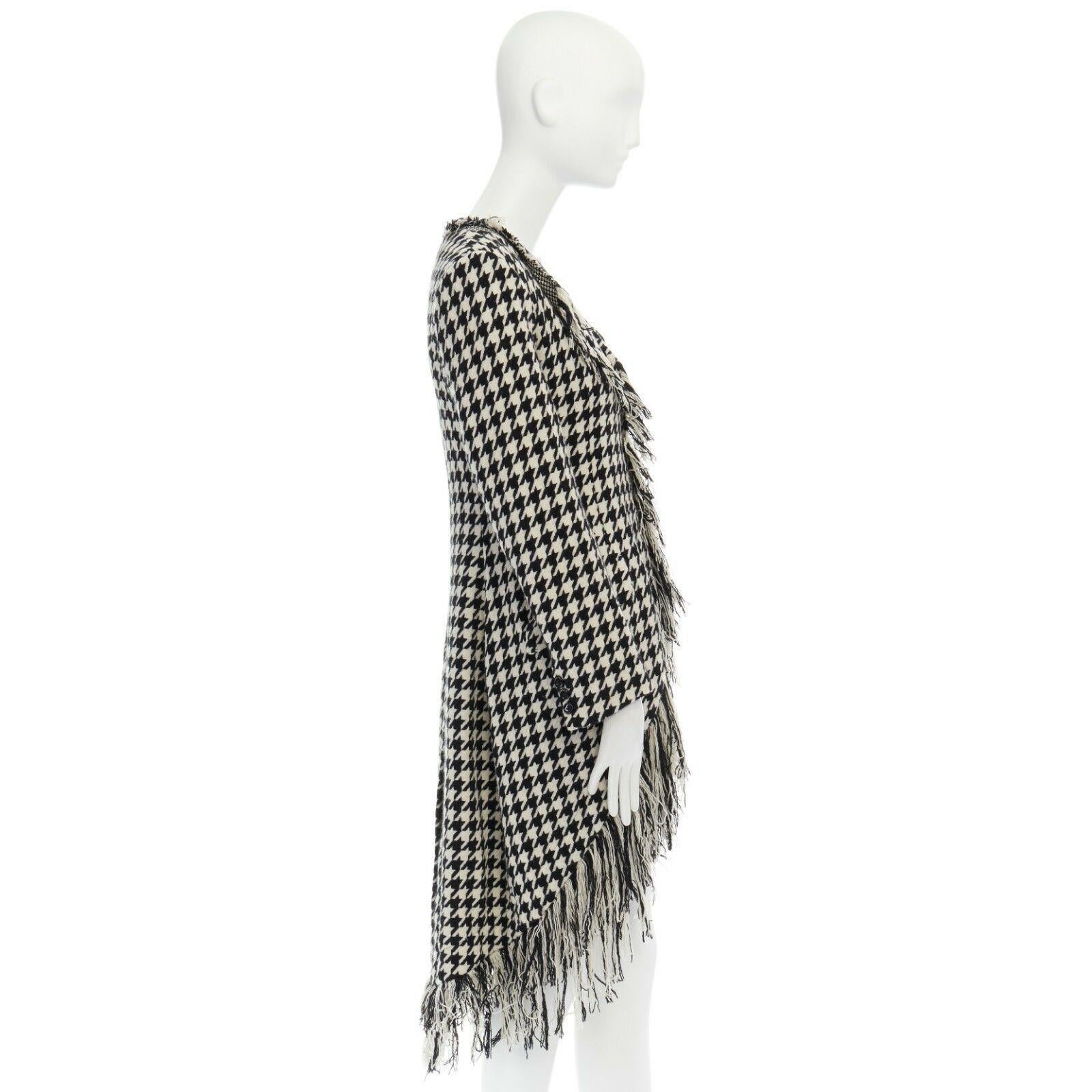 runway YOHJI YAMAMOTO AW2003 black white houndstooth wool fringe jacket coat JP2 In Excellent Condition In Hong Kong, NT
