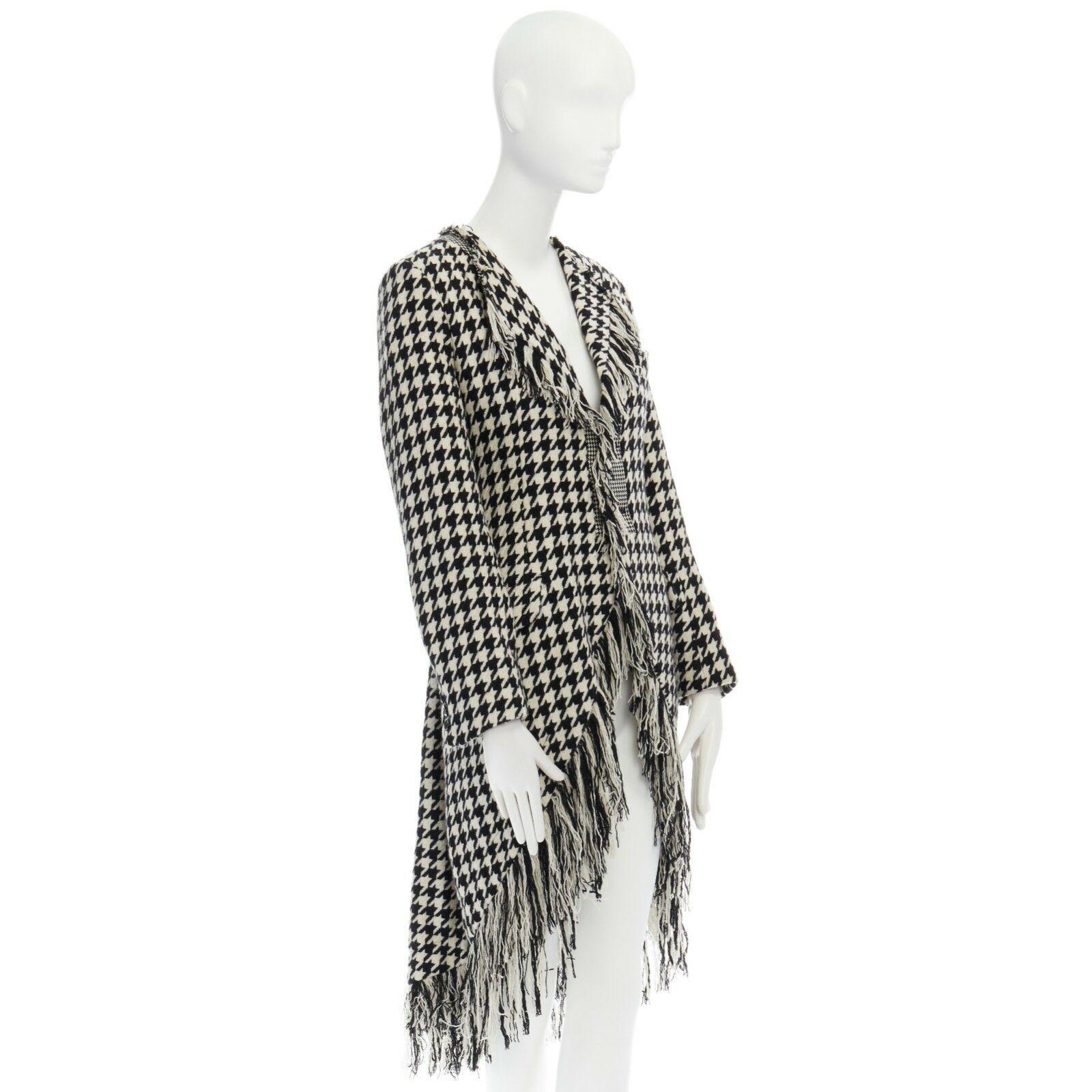 Women's runway YOHJI YAMAMOTO AW2003 black white houndstooth wool fringe jacket coat JP2