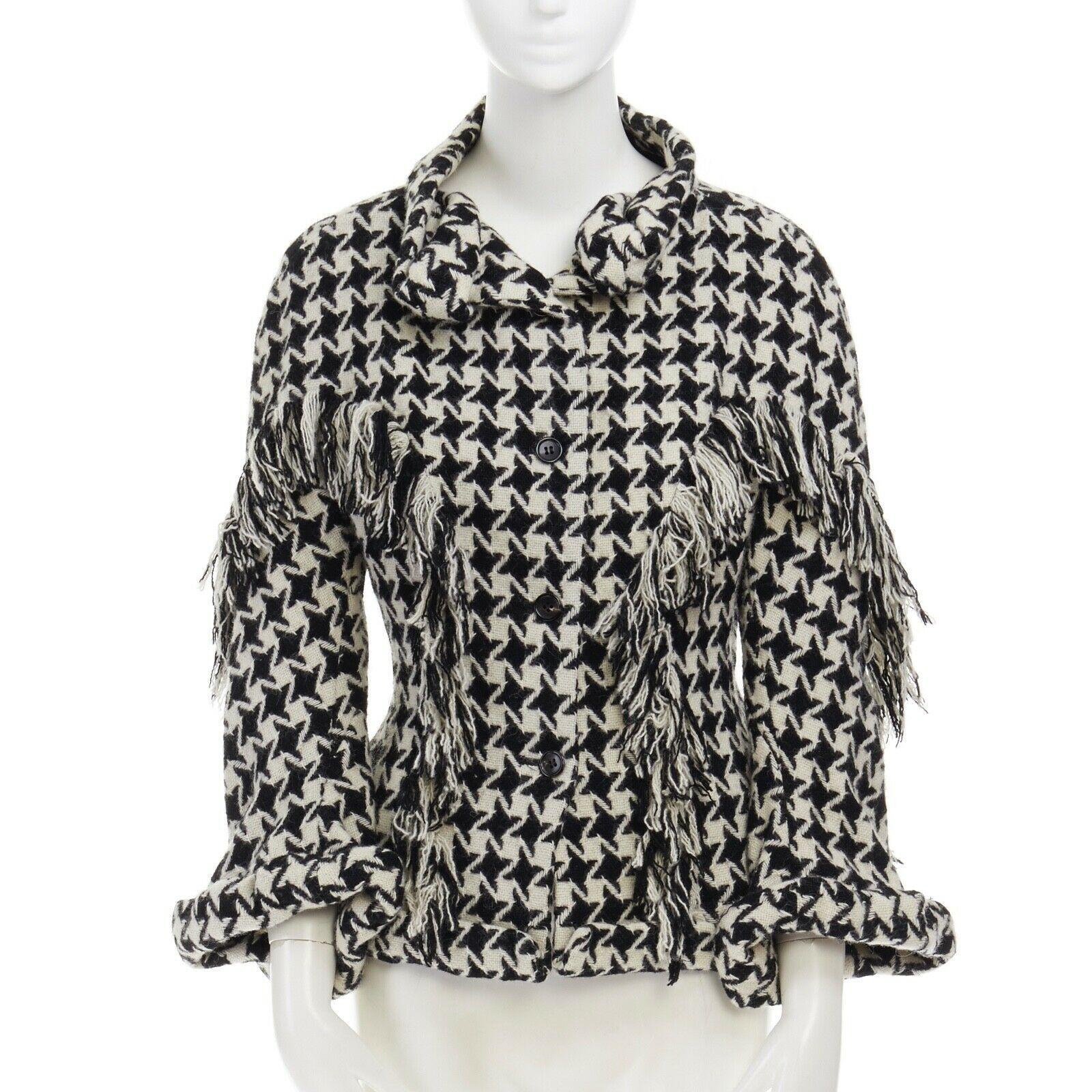 runway YOHJI YAMAMOTO AW2003 houndstooth fringe trimmed rolled cuff jacket JP2 M In Excellent Condition In Hong Kong, NT