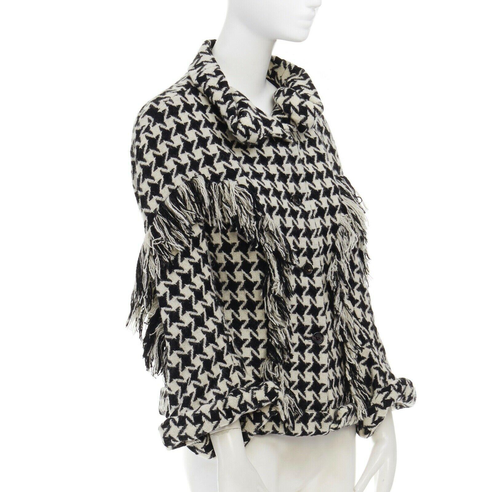 Women's runway YOHJI YAMAMOTO AW2003 houndstooth fringe trimmed rolled cuff jacket JP2 M