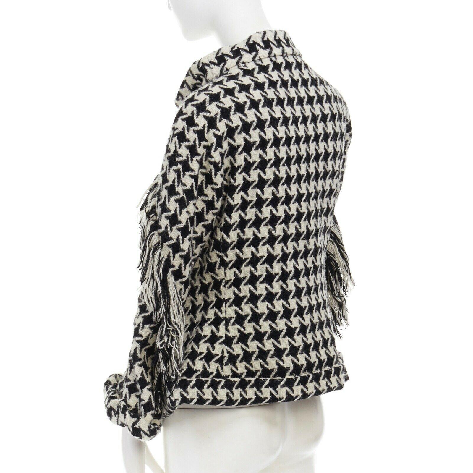 runway YOHJI YAMAMOTO AW2003 houndstooth fringe trimmed rolled cuff jacket JP2 M 2