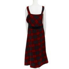 runway YOHJI YAMAMOTO AW2003 red plaid grunge tartan dungaree dress JP1 US4 S