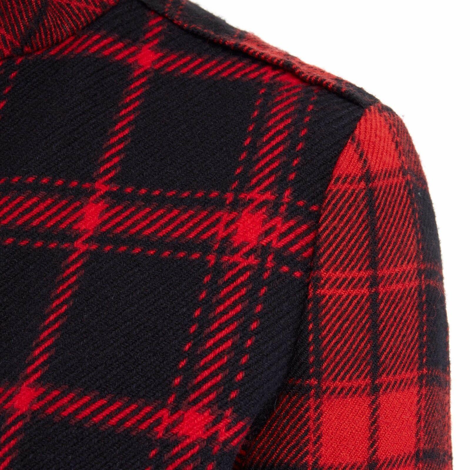 runway YOHJI YAMAMOTO AW2003 red punk plaid tartan zip wool jacket JP1 US4 S 4