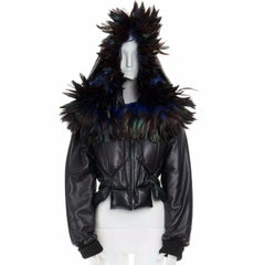 runway YOHJI YAMAMOTO AW91 black padded leather oversized feather hood down M