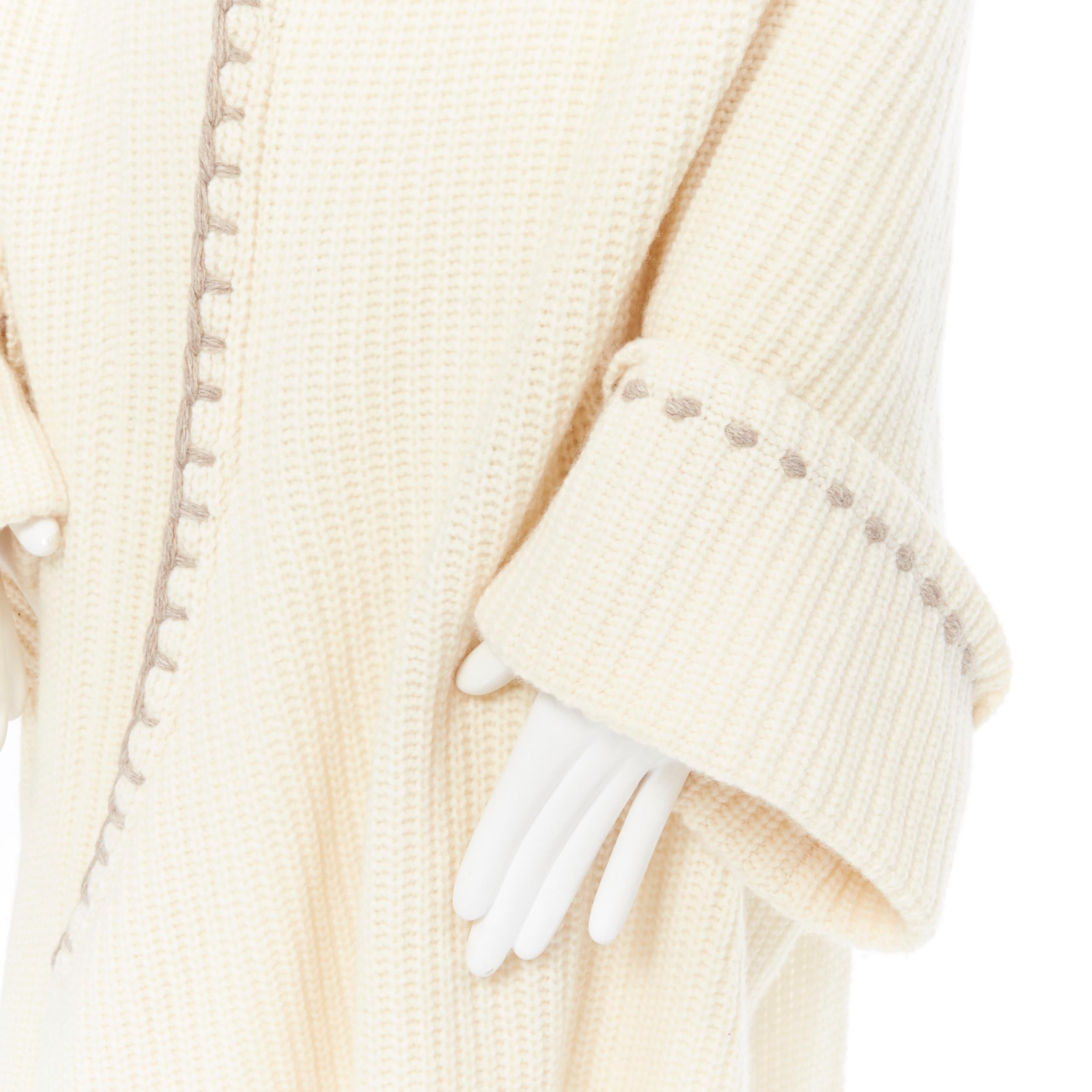 runway YOHJI YAMAMOTO cream wool  whipstitch high collar open back sweater dress 2