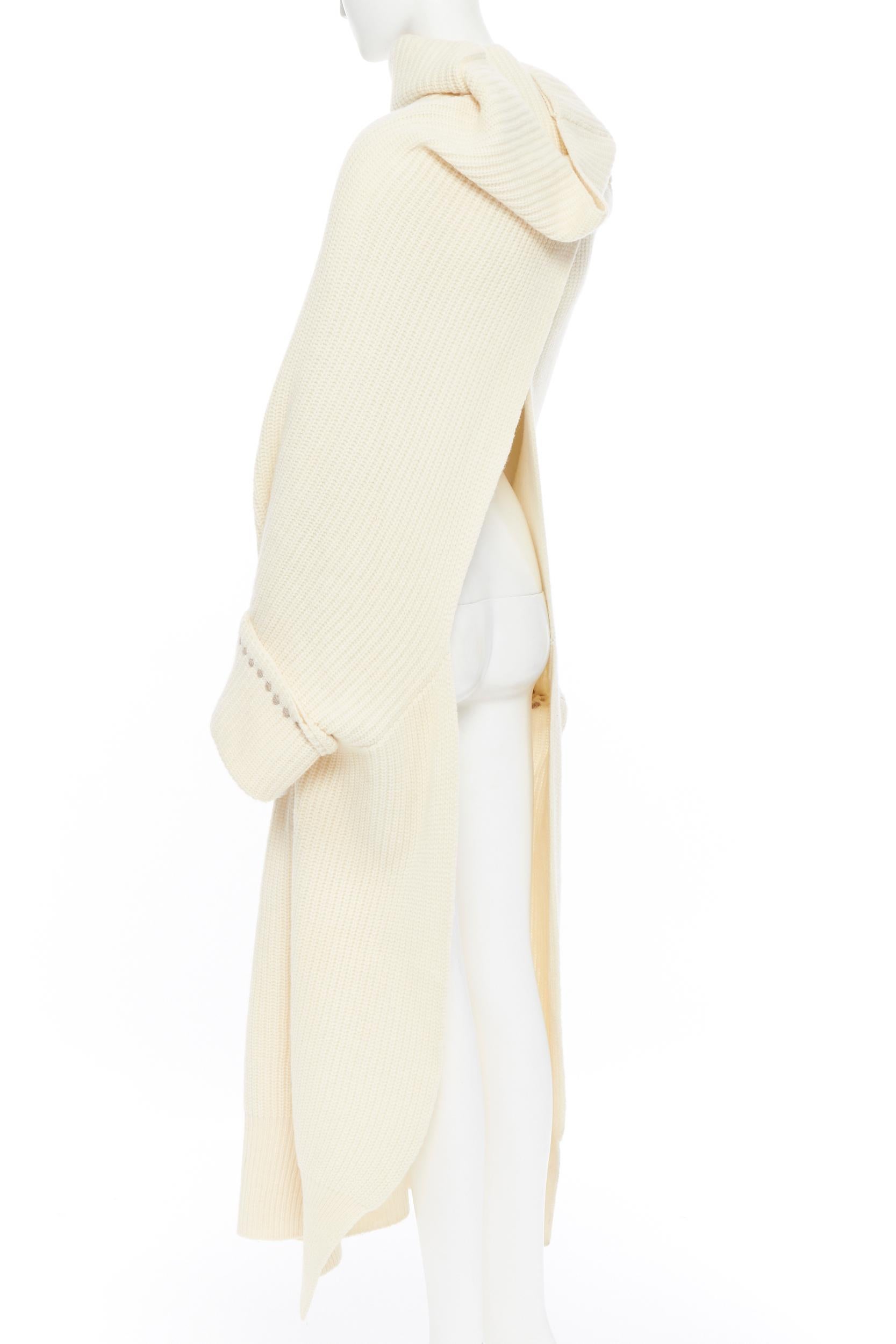 runway YOHJI YAMAMOTO cream wool  whipstitch high collar open back sweater dress In Excellent Condition In Hong Kong, NT
