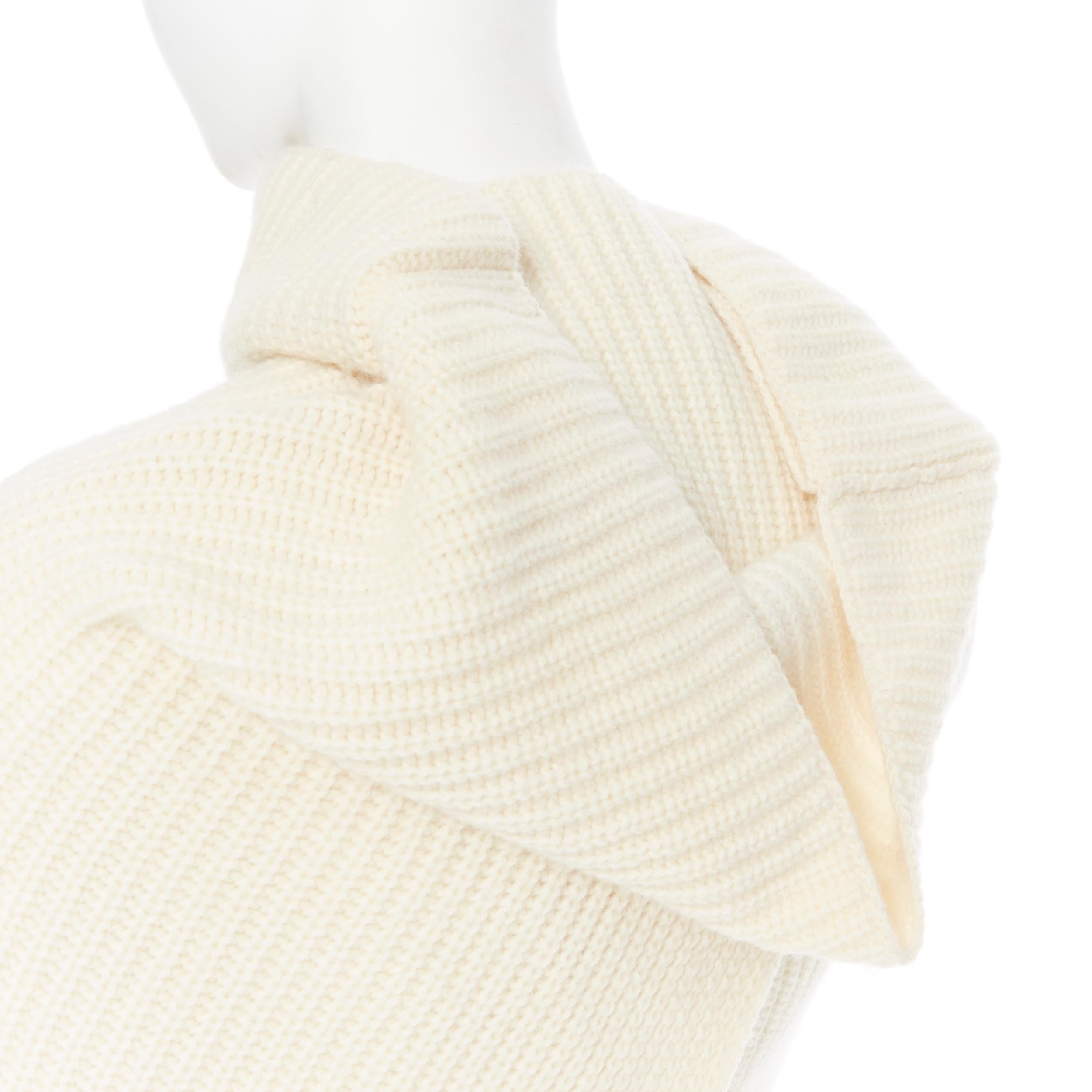runway YOHJI YAMAMOTO cream wool  whipstitch high collar open back sweater dress 1