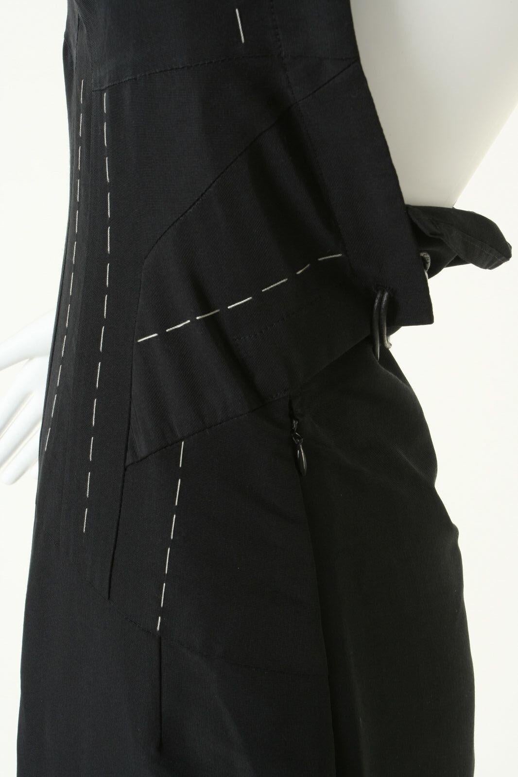runway YOHJI YAMAMOTO SS2000 black cord tie stitch backless silk dress JP1 US4 In Excellent Condition In Hong Kong, NT