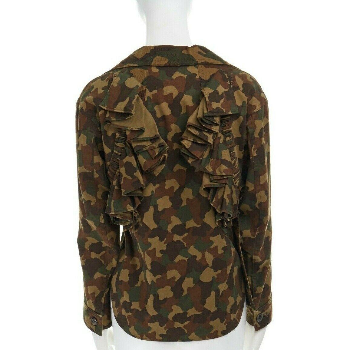 Women's runway YOHJI YAMAMOTO SS2006 green camouflage ruffle winged layered jacket JP1 S