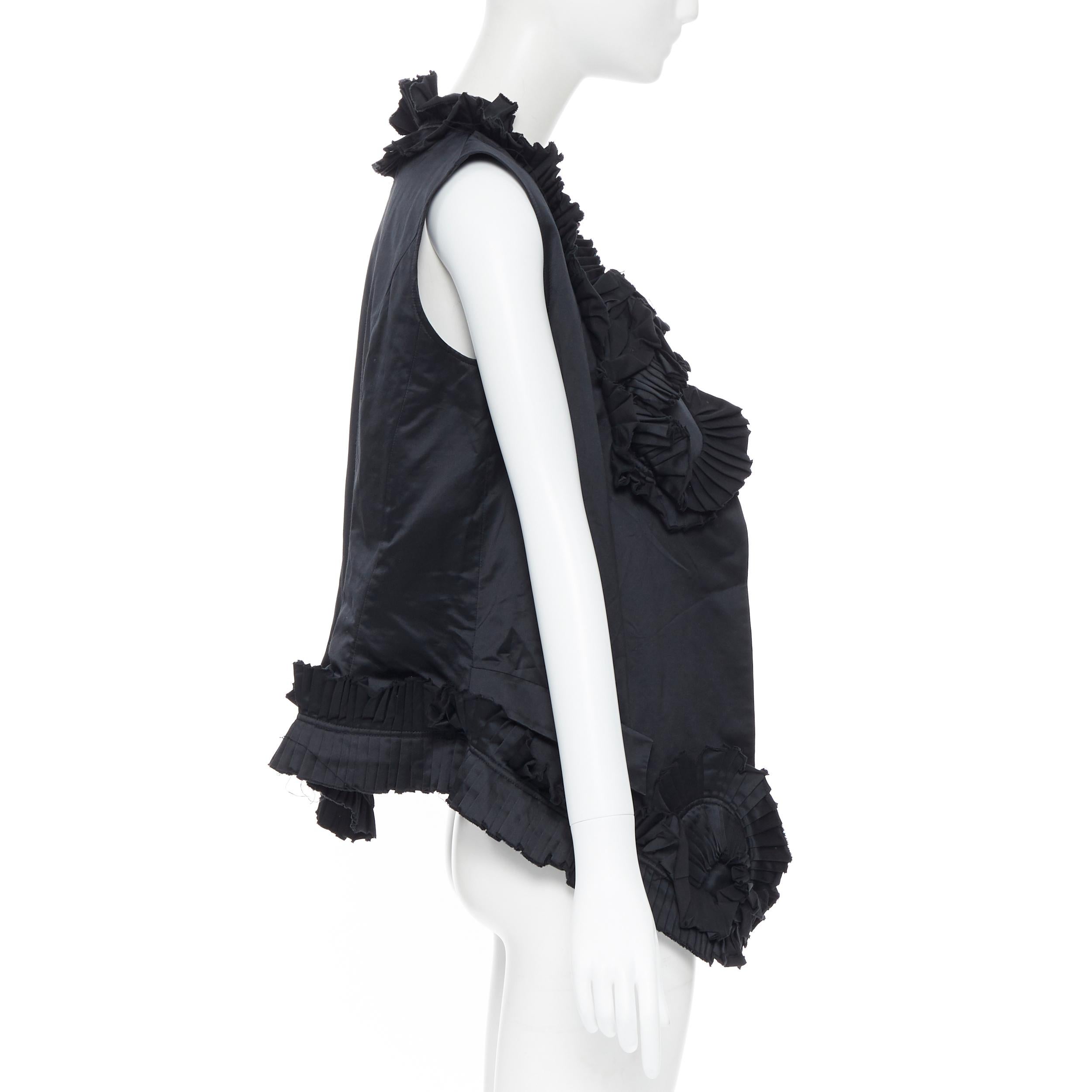 Black runway YVES SAINT LAURENT 2010 black pleated ruffle floral collar boxy vest FR36
