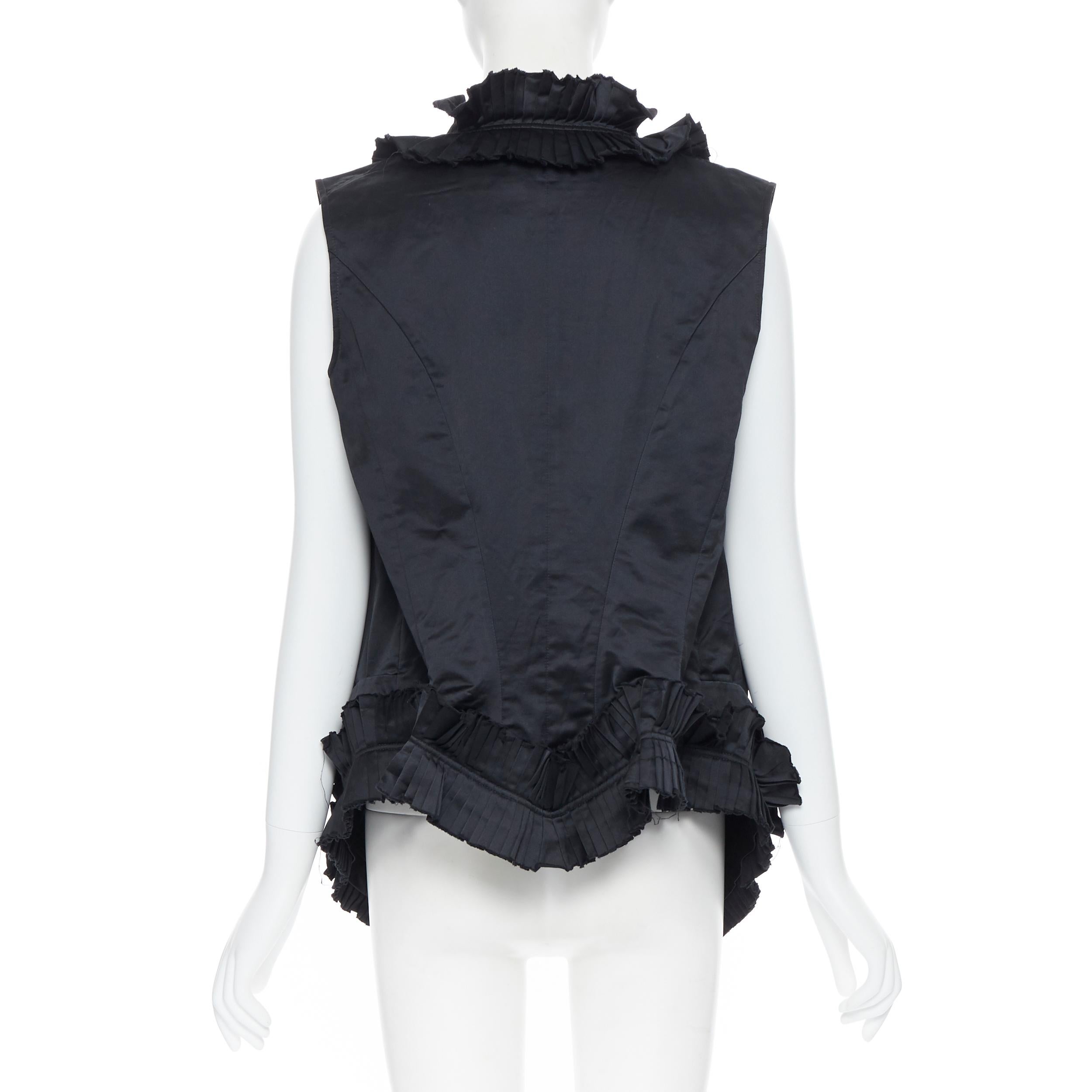 Women's runway YVES SAINT LAURENT 2010 black pleated ruffle floral collar boxy vest FR36