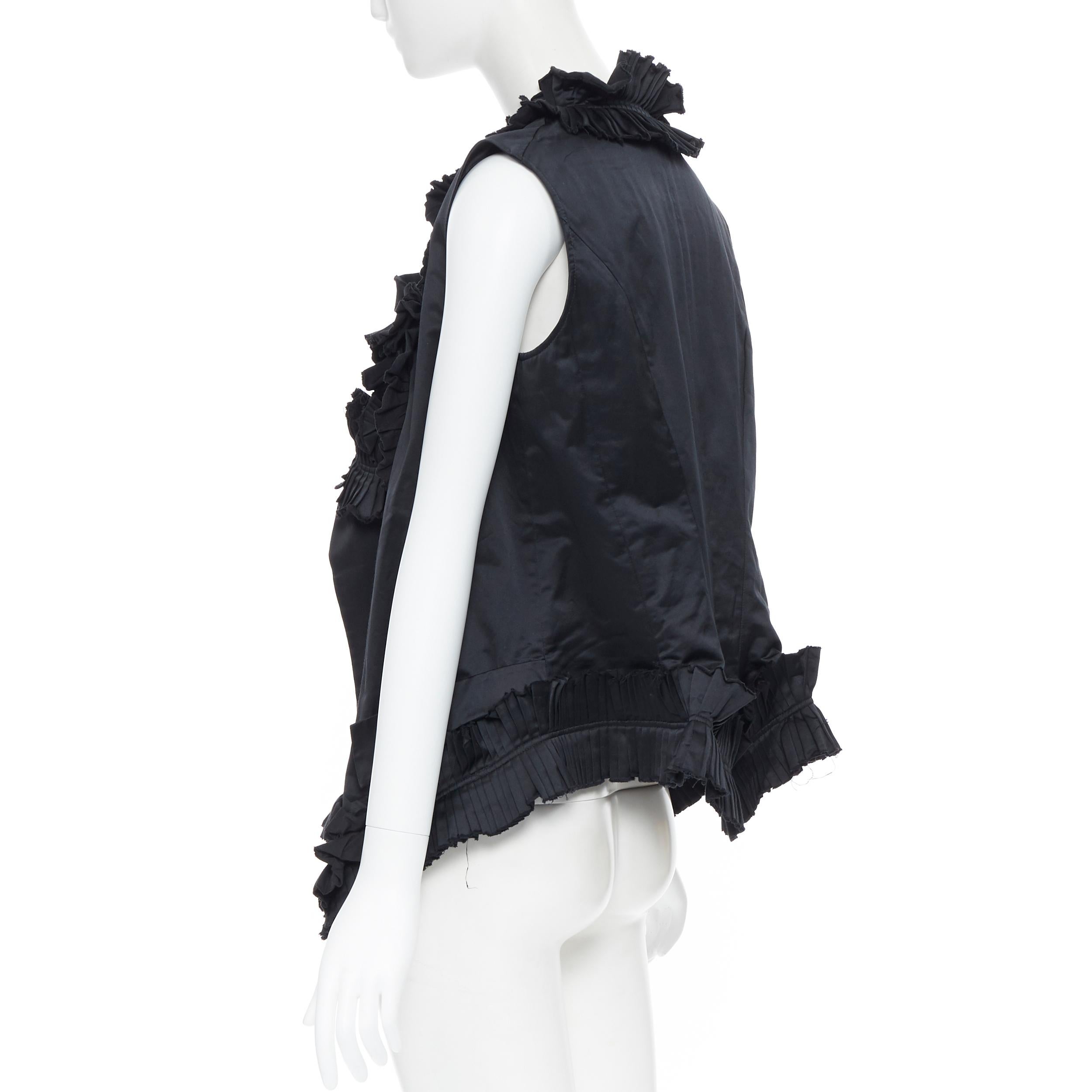 runway YVES SAINT LAURENT 2010 black pleated ruffle floral collar boxy vest FR36 1