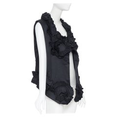 runway YVES SAINT LAURENT 2010 black pleated ruffle floral collar boxy vest FR36
