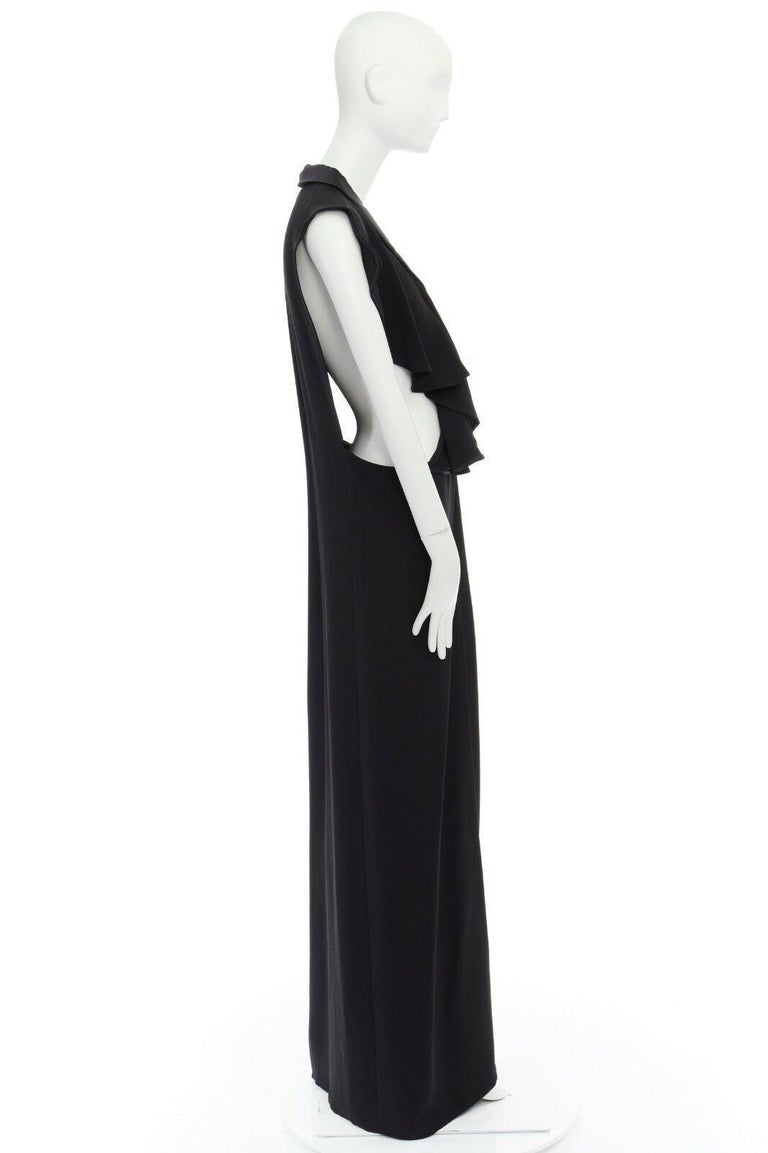 runway YVES SAINT LAURENT PILATI black tuxedo ruffle cut out dress gown ...