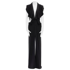 runway YVES SAINT LAURENT PILATI black tuxedo ruffle cut out dress gown FR36