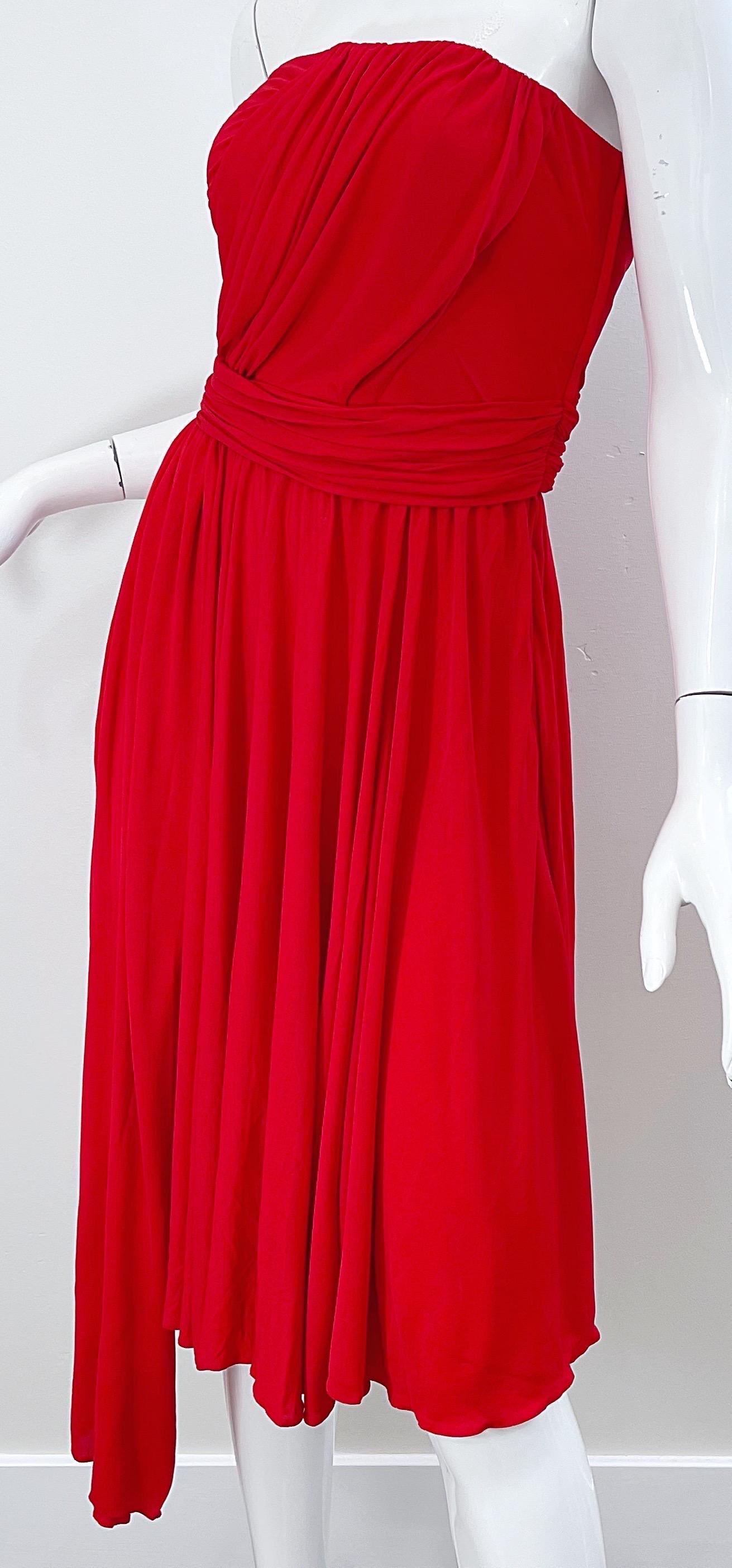 Abito in passerella Yves Saint Laurent S/S 1989 Lipstick Red Rayon Jersey senza spalline anni '80 in vendita 9