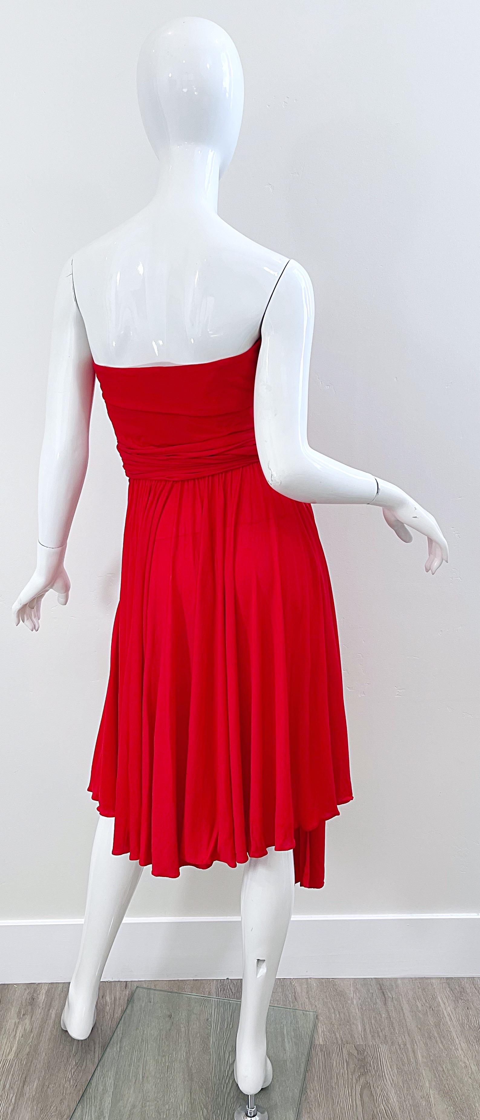 Donna Abito in passerella Yves Saint Laurent S/S 1989 Lipstick Red Rayon Jersey senza spalline anni '80 in vendita