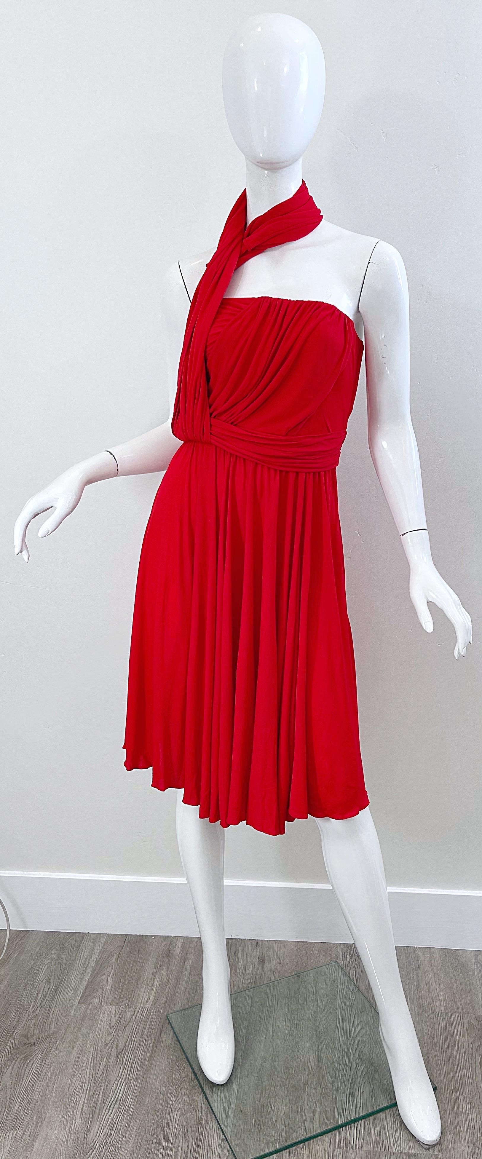 Runway Yves Saint Laurent S/S 1989 Lipstick Red Rayon Jersey Strapless 80s Dress In Excellent Condition For Sale In San Diego, CA