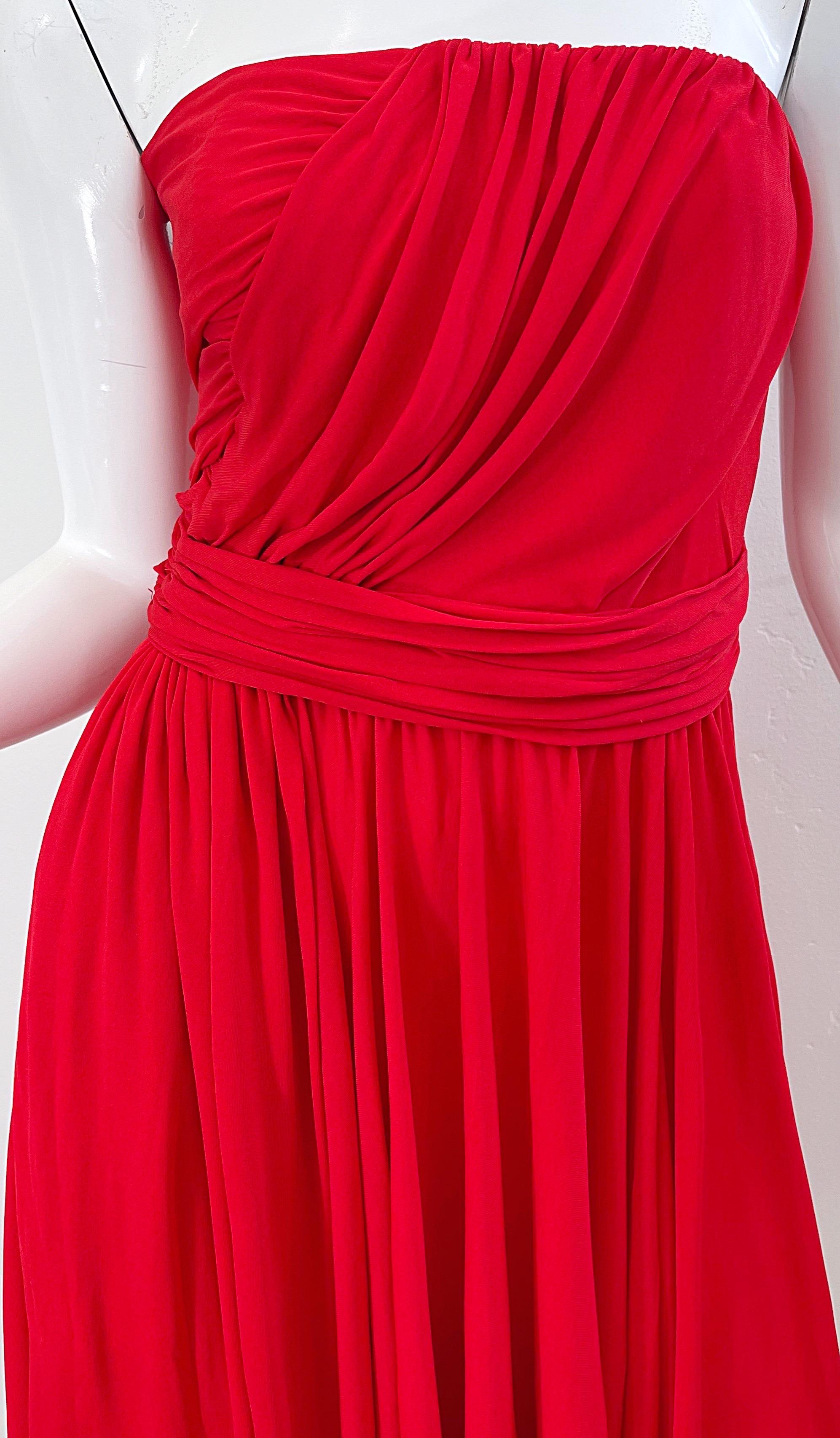 Abito in passerella Yves Saint Laurent S/S 1989 Lipstick Red Rayon Jersey senza spalline anni '80 in vendita 3