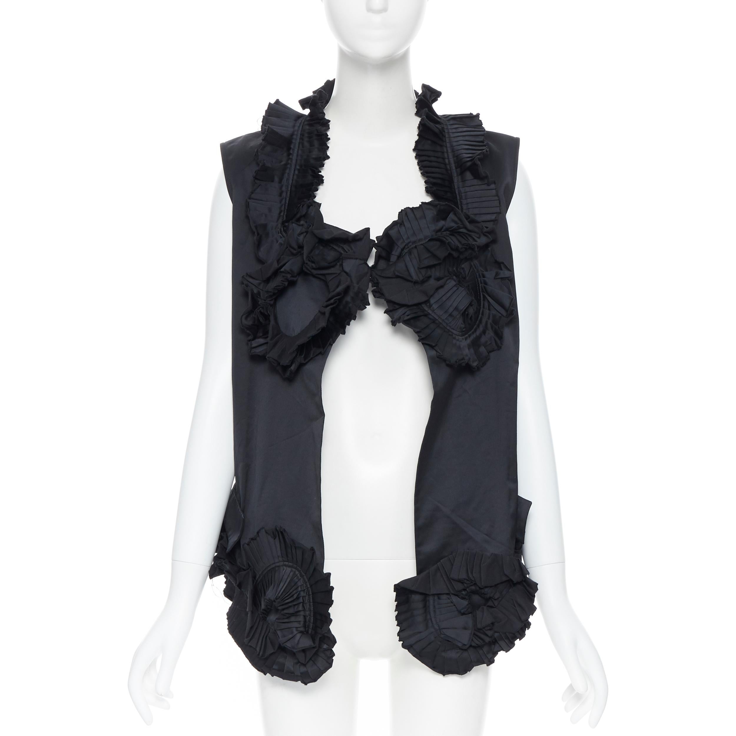 Black runway YVES SAINT LAURENT SS10 black pleated ruffle floral collar boxy vest FR36