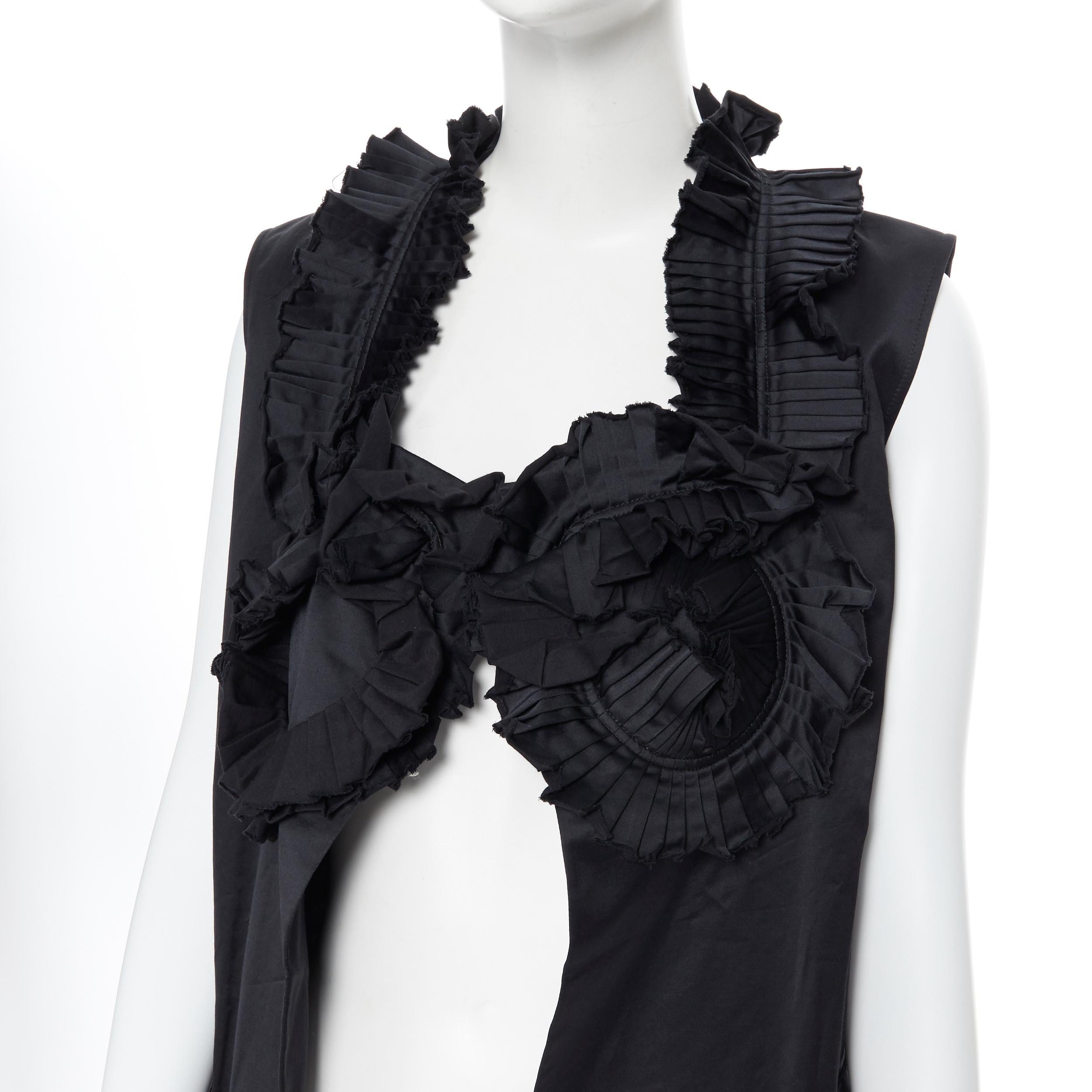 runway YVES SAINT LAURENT SS10 black pleated ruffle floral collar boxy vest FR36 4